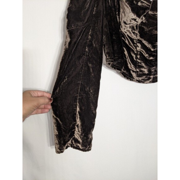 Free People Bridgette Brown Velvet Crop Top  Women's Sz L Puff Sleeve Forest - Picture 4 of 11
